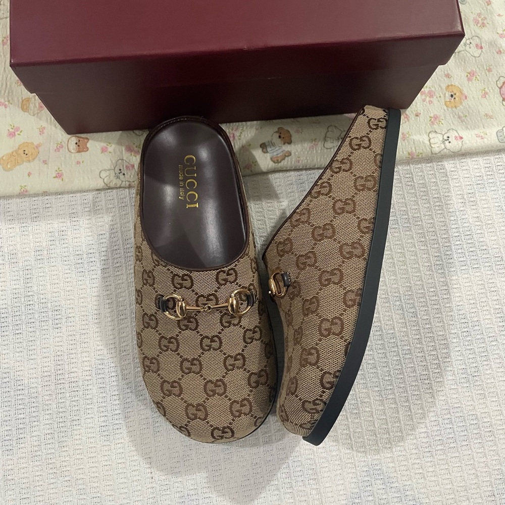 Gucci Brown GG Canvas Horsebit Clog Mule